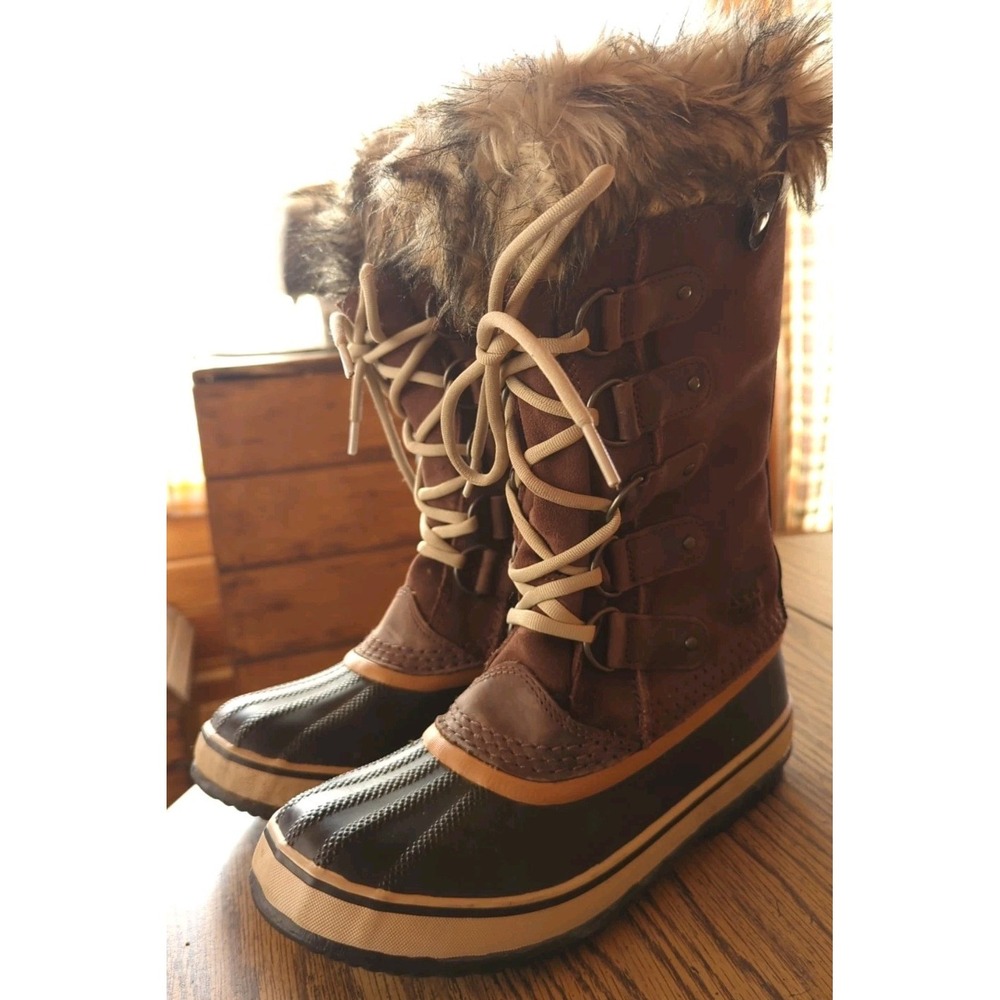 Women's Sorel Brown Suede Calf Winter Boots‎ Faux Fur Size 6.5